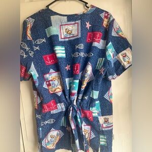 Nautical/Bears Blue Waist Cinch-able Large Women’s Scrub Top